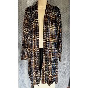 Susan Graver Duster Jacket Size Large Knit Open Front Artsy Colorful BOHO Casual